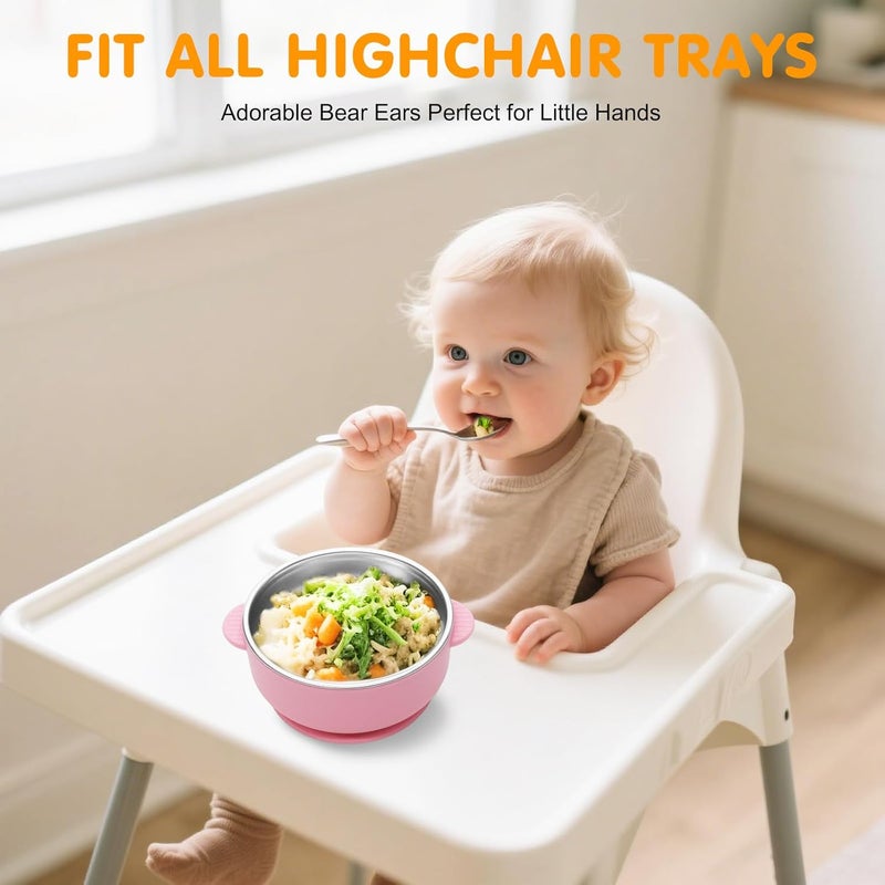 JVEOO 4 Pack Stainless Steel Baby Bowls with Suction, 2-in-1 SUS304 Toddlers Bowl & Removable Silicone Suction Kids Bowl Anti Scald Non Toxic Snack Container for Baby Food Feeding - Image 4
